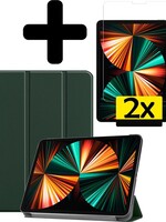 LUQ LUQ iPad Pro 11 inch (2021) Hoesje Met 2x Screenprotector - Donkergroen