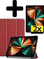 LUQ LUQ iPad Pro 11 inch (2021) Hoesje Met 2x Screenprotector - Donkerrood