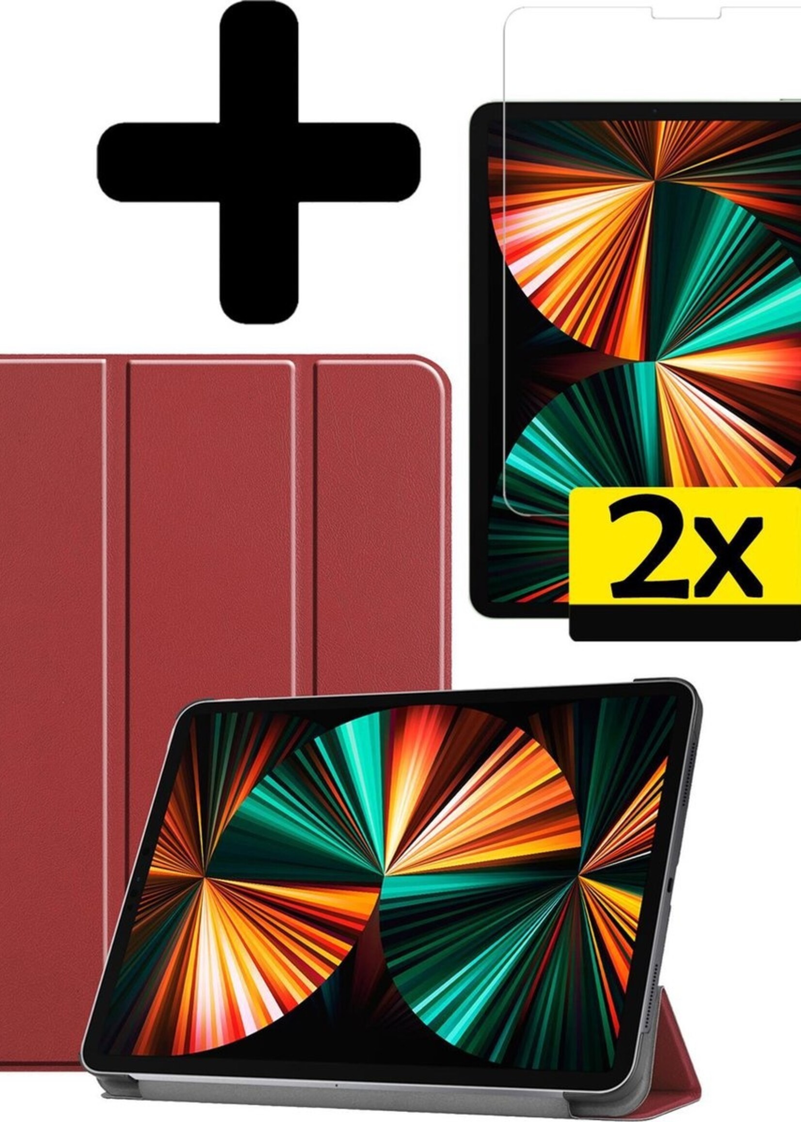 LUQ Hoes Geschikt voor iPad Pro 2021 (11 inch) Hoes Luxe Hoesje Book Case Met Screenprotector - Hoesje Geschikt voor iPad Pro 11 inch (2021) Hoes Cover - Donkerrood