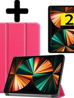 LUQ LUQ iPad Pro 11 inch (2021) Hoesje Met 2x Screenprotector - Donkerroze