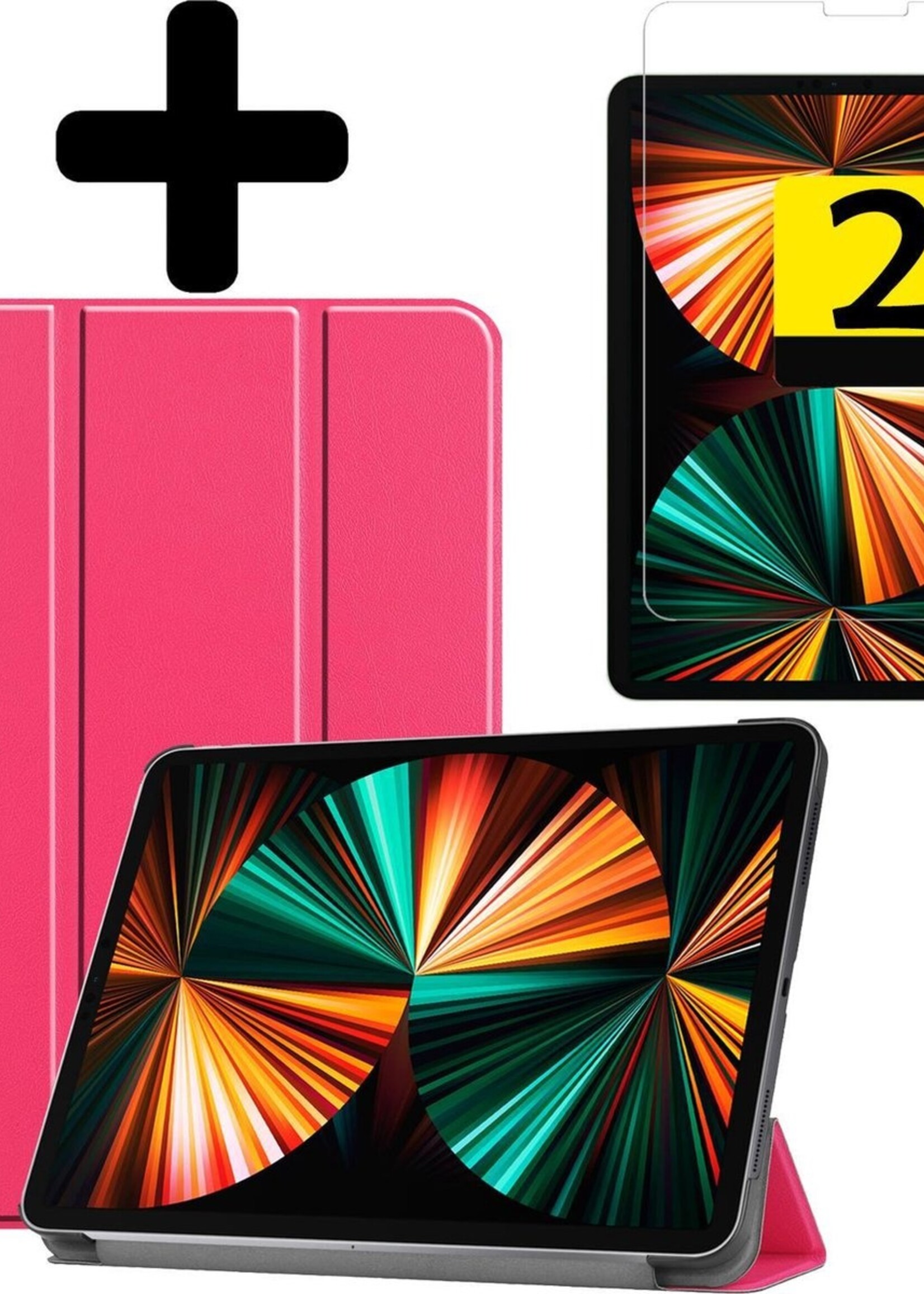 LUQ Hoes Geschikt voor iPad Pro 2021 (11 inch) Hoes Luxe Hoesje Book Case Met Screenprotector - Hoesje Geschikt voor iPad Pro 11 inch (2021) Hoes Cover - Donkerroze