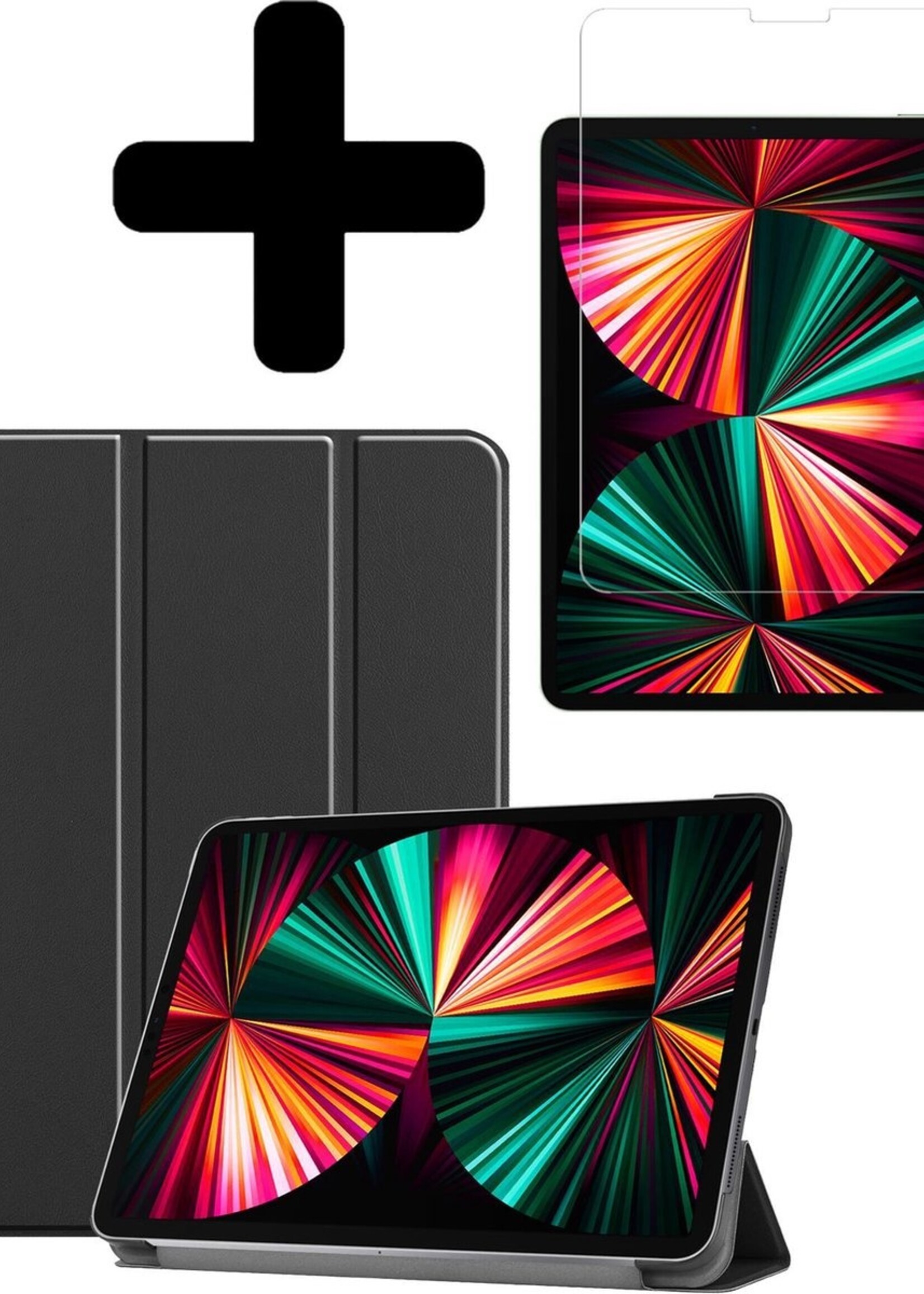 LUQ Hoes Geschikt voor iPad Pro 2021 (12,9 inch) Hoes Luxe Hoesje Book Case Met Screenprotector - Hoesje Geschikt voor iPad Pro 12,9 inch (2021) Hoes Cover - Zwart
