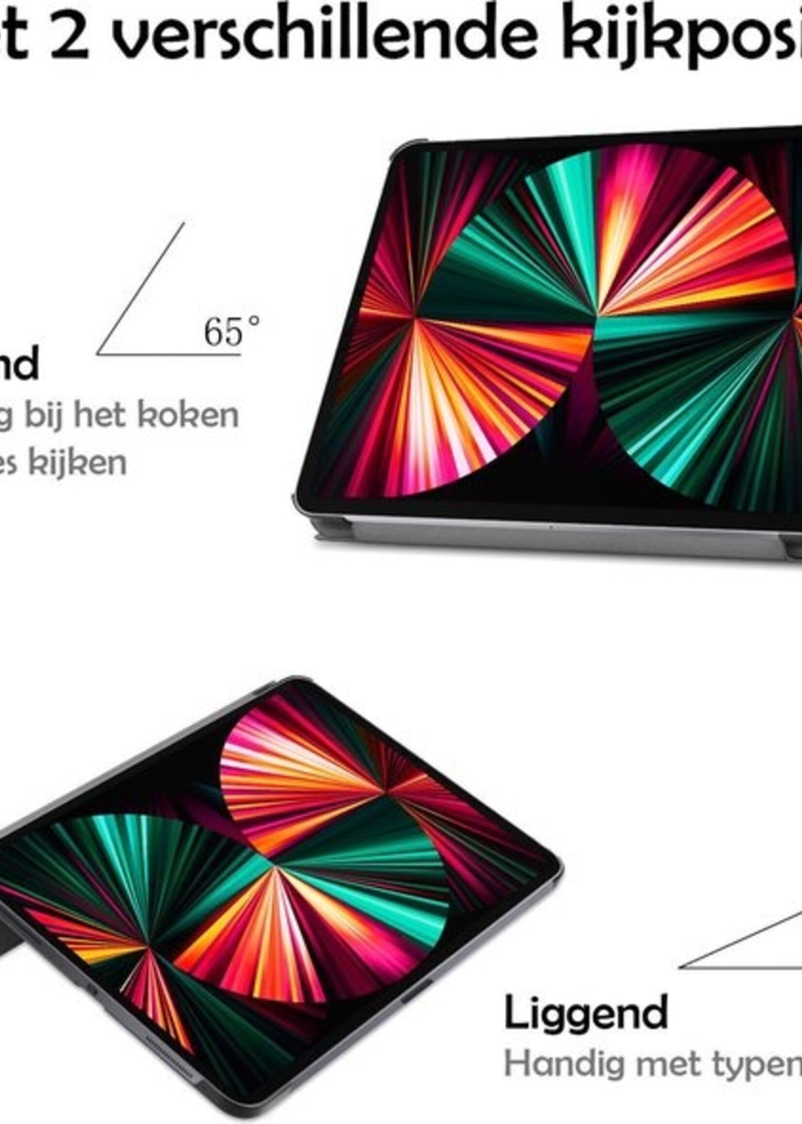 LUQ Hoes Geschikt voor iPad Pro 2021 (12,9 inch) Hoes Luxe Hoesje Book Case Met Screenprotector - Hoesje Geschikt voor iPad Pro 12,9 inch (2021) Hoes Cover - Zwart