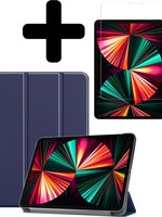 LUQ LUQ iPad Pro 12.9 inch (2021) Hoesje Met Screenprotector - Donkerblauw
