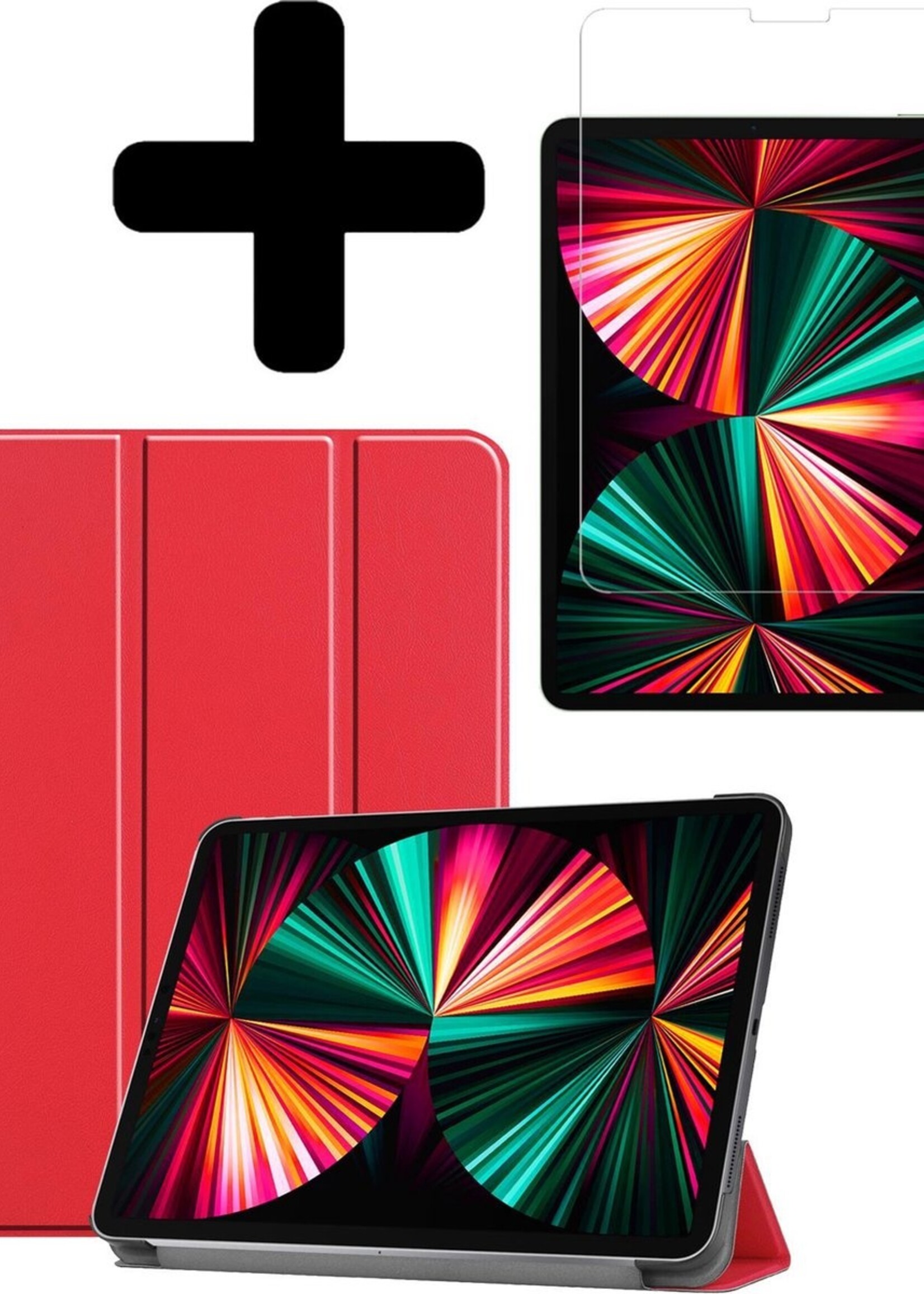 LUQ Hoes Geschikt voor iPad Pro 2021 (12,9 inch) Hoes Luxe Hoesje Book Case Met Screenprotector - Hoesje Geschikt voor iPad Pro 12,9 inch (2021) Hoes Cover - Rood
