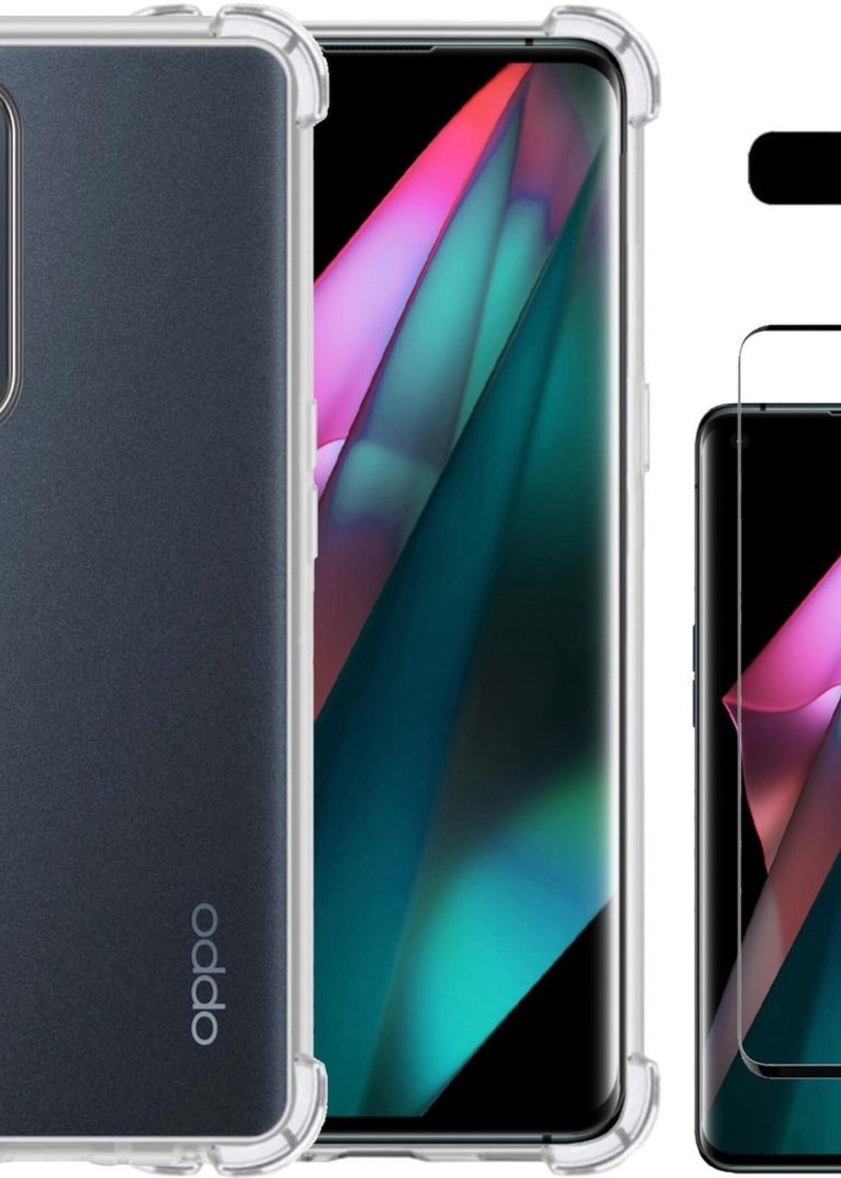 LUQ Hoesje Geschikt voor OPPO Find X3 Neo 5G Hoesje Shockproof Case Siliconen Met Screenprotector - Hoes Geschikt voor OPPO X3 Neo 5G Hoes Cover Siliconen - Transparant