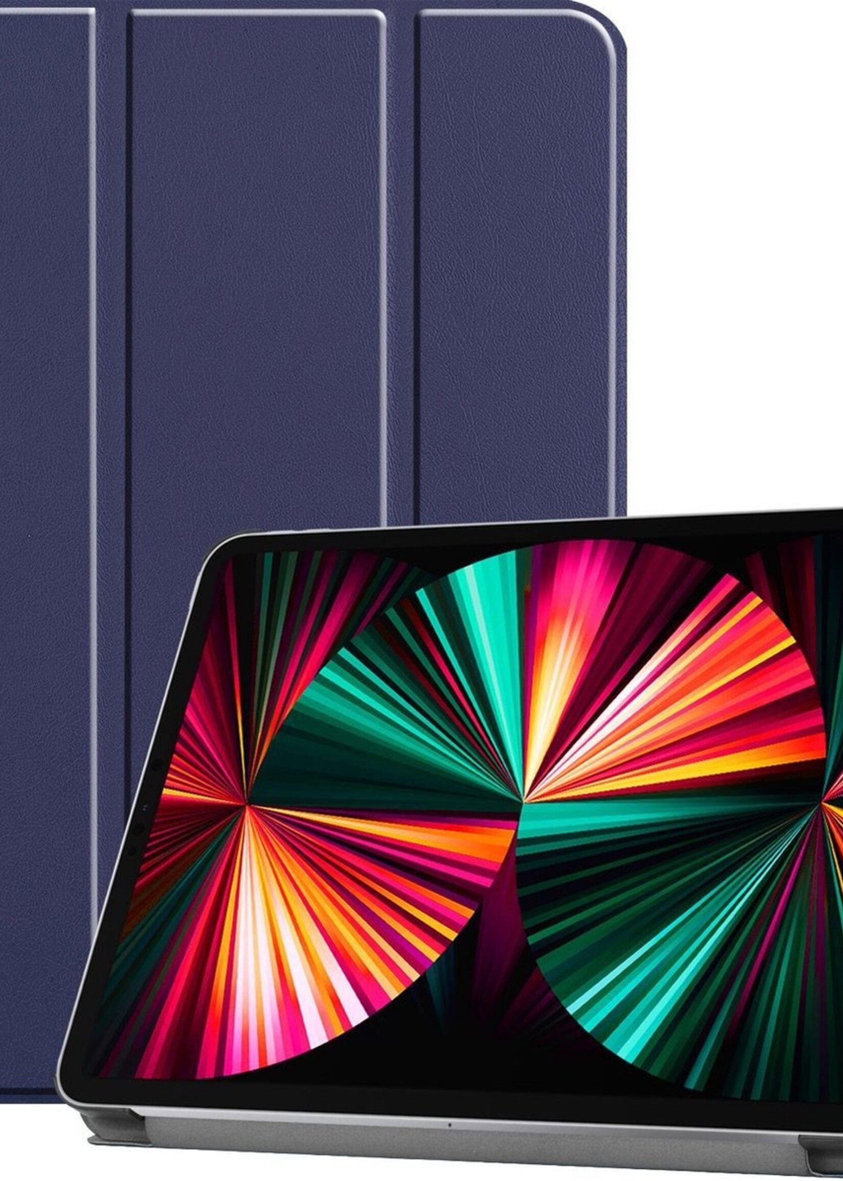 LUQ Hoes Geschikt voor iPad Pro 2021 (12,9 inch) Hoes Luxe Hoesje Book Case - Hoesje Geschikt voor iPad Pro 12,9 inch (2021) Hoes Cover - Donkerblauw
