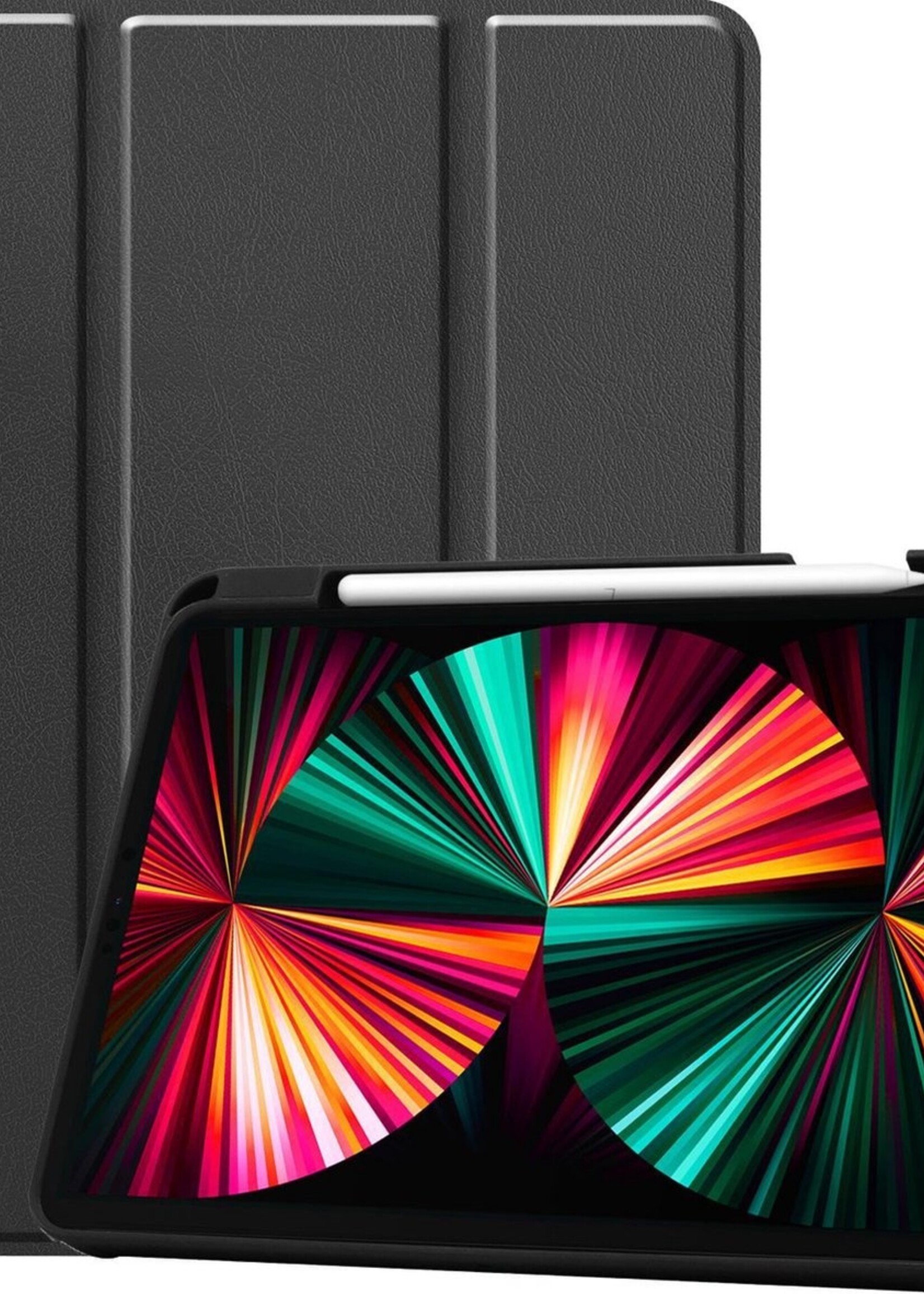 LUQ Hoes Geschikt voor iPad Pro 2021 (12,9 inch) Hoes Luxe Hoesje Case Met Uitsparing Geschikt voor Apple Pencil - Hoesje Geschikt voor iPad Pro 12,9 inch (2021) Hoes Cover - Zwart