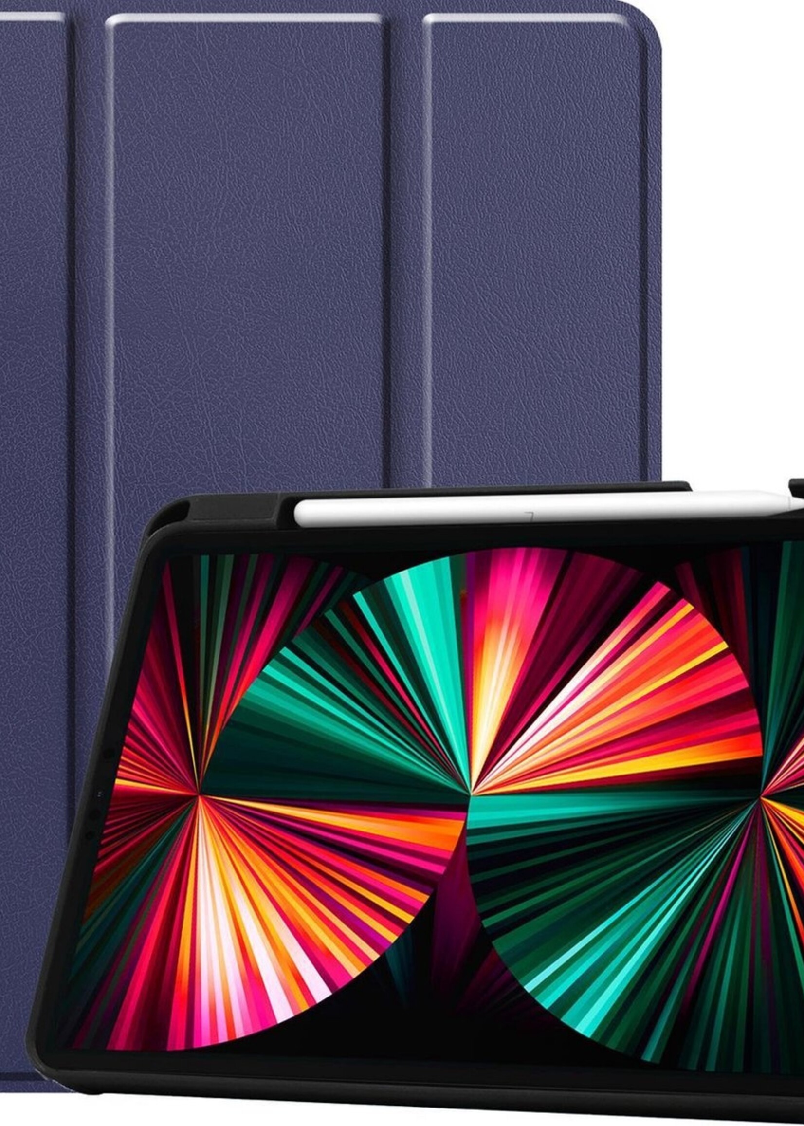LUQ Hoes Geschikt voor iPad Pro 2021 (12,9 inch) Hoes Luxe Hoesje Case Met Uitsparing Geschikt voor Apple Pencil - Hoesje Geschikt voor iPad Pro 12,9 inch (2021) Hoes Cover - Donkerblauw