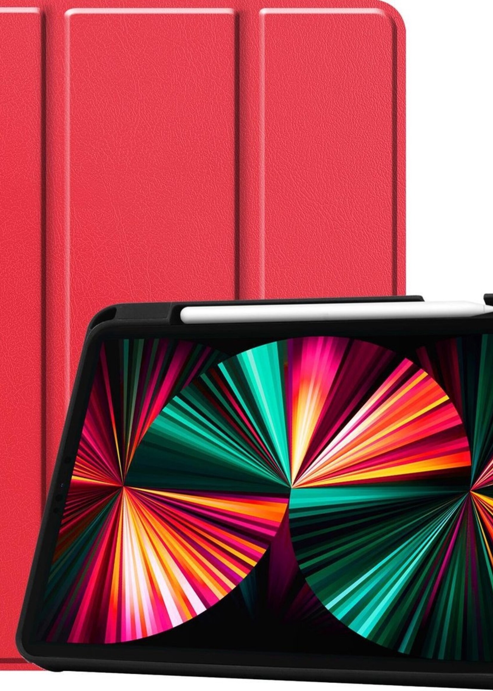 LUQ Hoes Geschikt voor iPad Pro 2021 (12,9 inch) Hoes Luxe Hoesje Case Met Uitsparing Geschikt voor Apple Pencil - Hoesje Geschikt voor iPad Pro 12,9 inch (2021) Hoes Cover - Rood