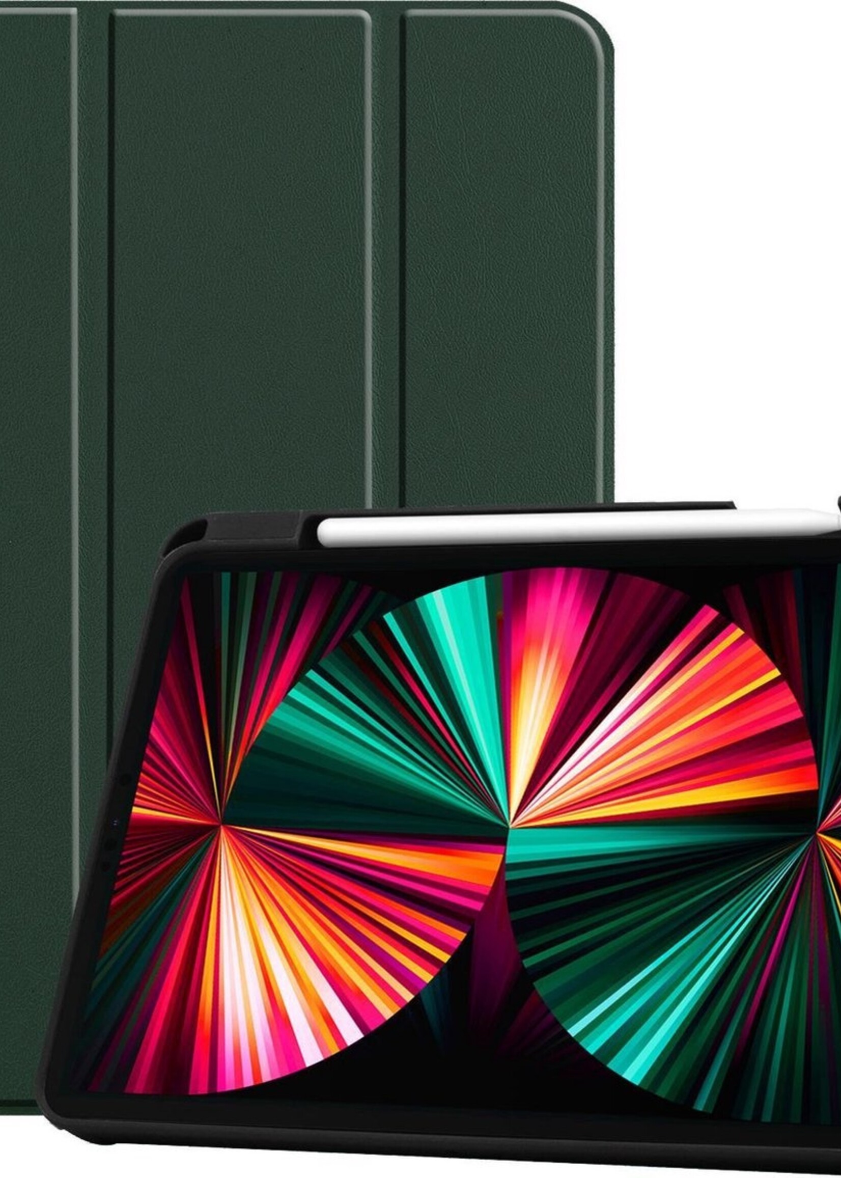 LUQ Hoes Geschikt voor iPad Pro 2021 (12,9 inch) Hoes Luxe Hoesje Case Met Uitsparing Geschikt voor Apple Pencil - Hoesje Geschikt voor iPad Pro 12,9 inch (2021) Hoes Cover - Donkergroen