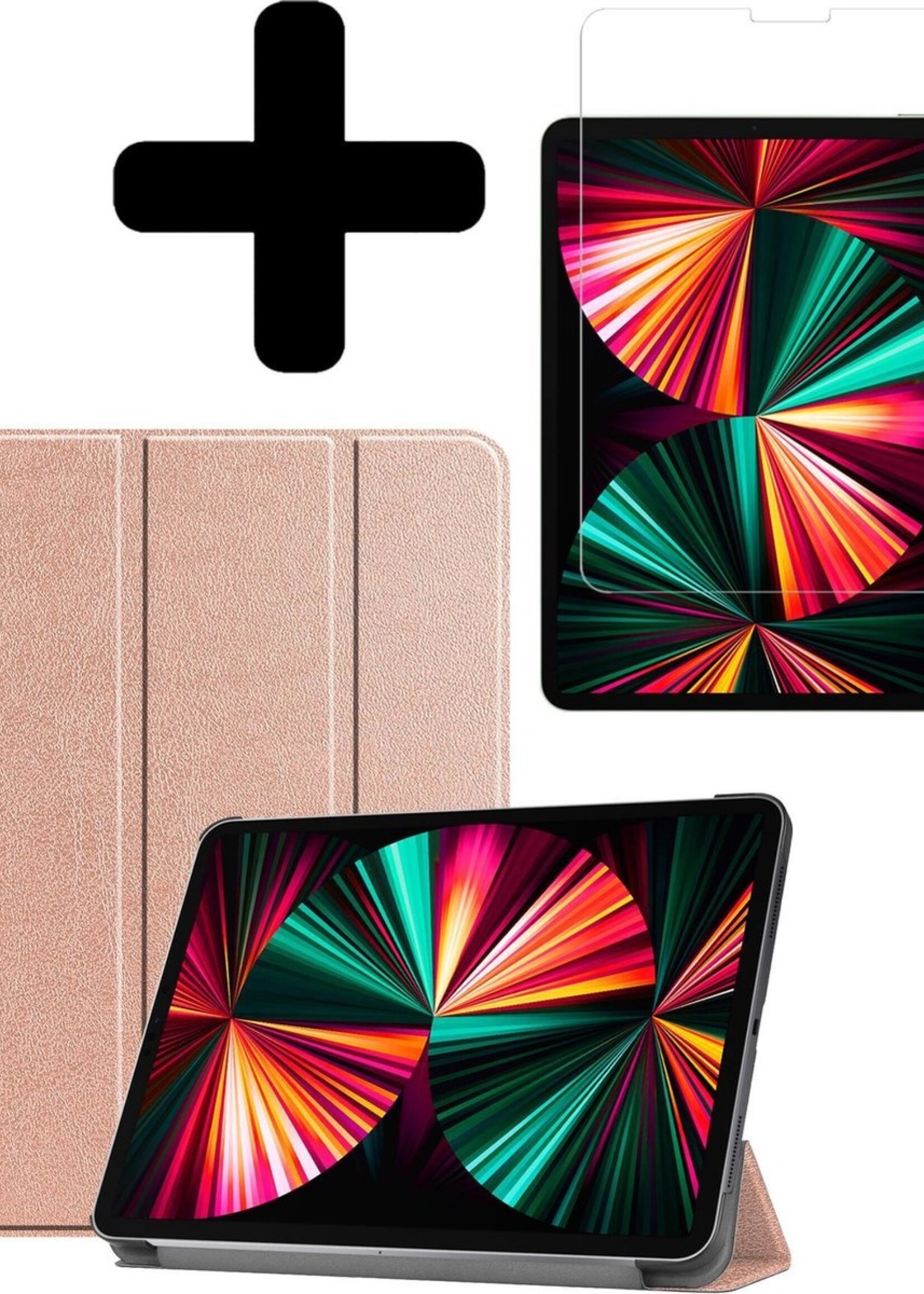 LUQ Hoes Geschikt voor iPad Pro 2021 (12,9 inch) Hoes Luxe Hoesje Book Case Met Screenprotector - Hoesje Geschikt voor iPad Pro 12,9 inch (2021) Hoes Cover - Rosé goud