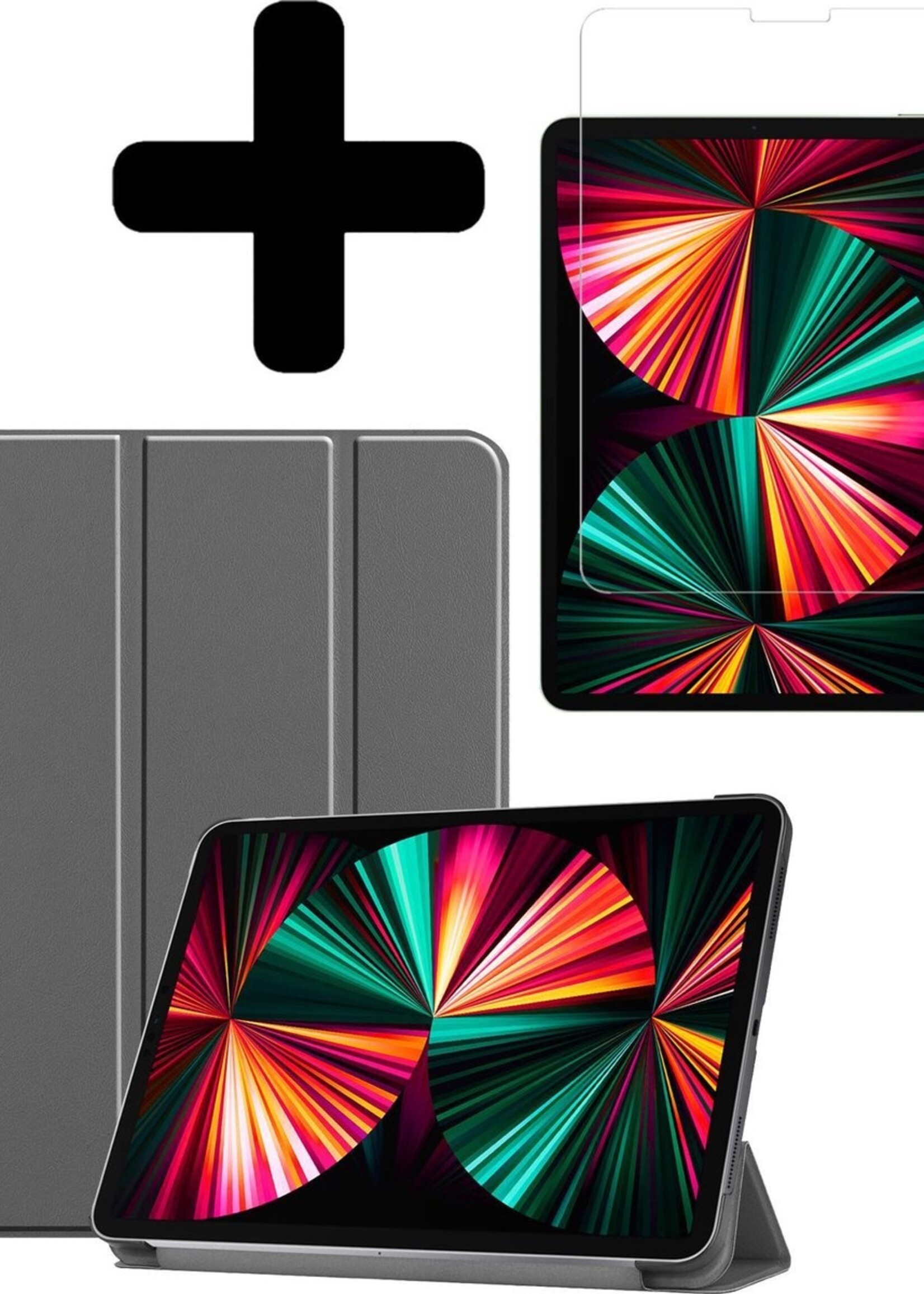 LUQ Hoes Geschikt voor iPad Pro 2021 (12,9 inch) Hoes Luxe Hoesje Book Case Met Screenprotector - Hoesje Geschikt voor iPad Pro 12,9 inch (2021) Hoes Cover - Grijs