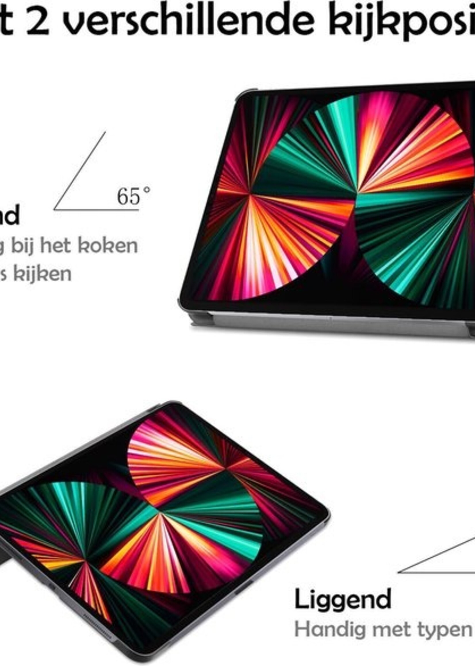 LUQ Hoes Geschikt voor iPad Pro 2021 (12,9 inch) Hoes Luxe Hoesje Book Case Met Screenprotector - Hoesje Geschikt voor iPad Pro 12,9 inch (2021) Hoes Cover - Grijs