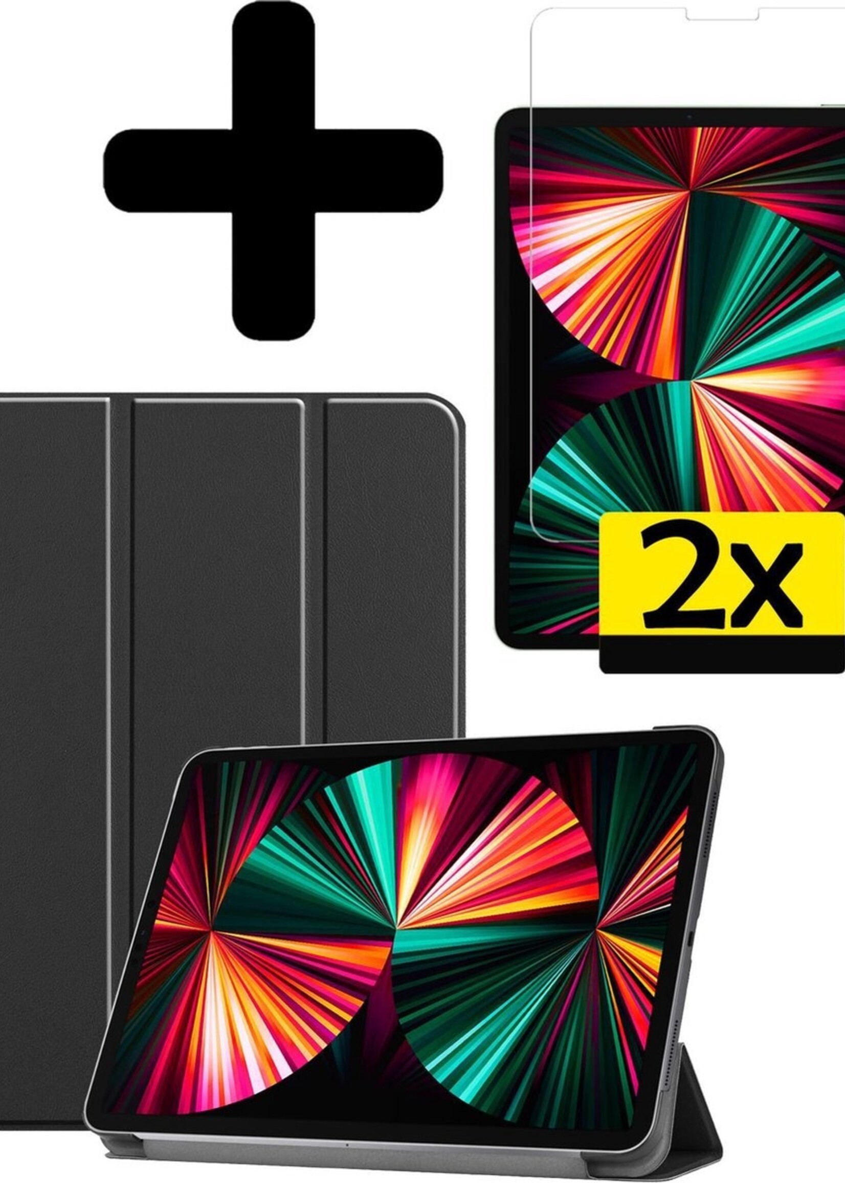 LUQ Hoes Geschikt voor iPad Pro 2021 (12,9 inch) Hoes Luxe Hoesje Book Case Met Screenprotector - Hoesje Geschikt voor iPad Pro 12,9 inch (2021) Hoes Cover - Zwart