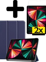 LUQ LUQ iPad Pro 12.9 inch (2021) Hoesje Met 2x Screenprotector - Donkerblauw