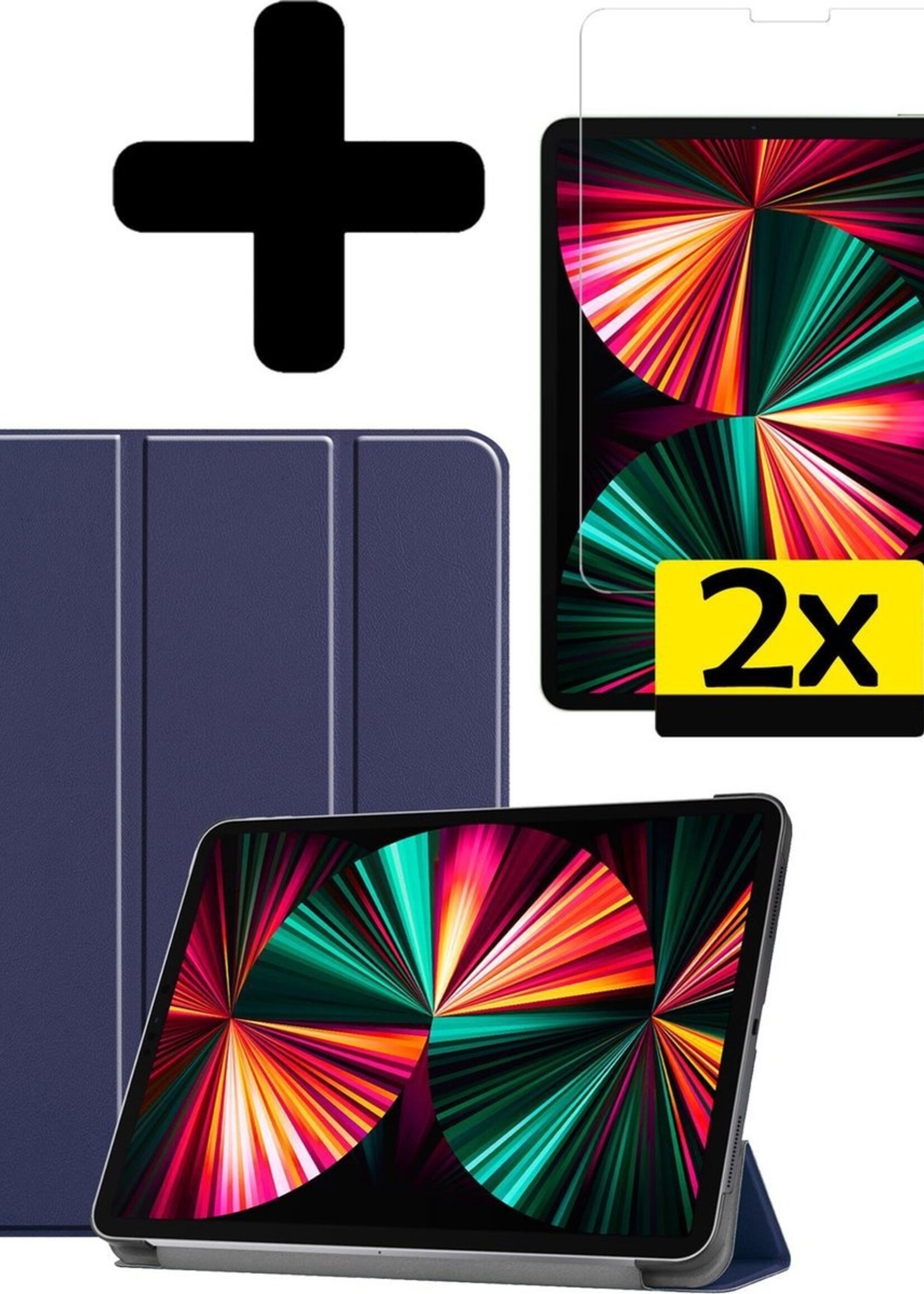 LUQ Hoes Geschikt voor iPad Pro 2021 (12,9 inch) Hoes Luxe Hoesje Book Case Met Screenprotector - Hoesje Geschikt voor iPad Pro 12,9 inch (2021) Hoes Cover - Donkerblauw