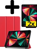 LUQ LUQ iPad Pro 12.9 inch (2021) Hoesje Met 2x Screenprotector - Rood