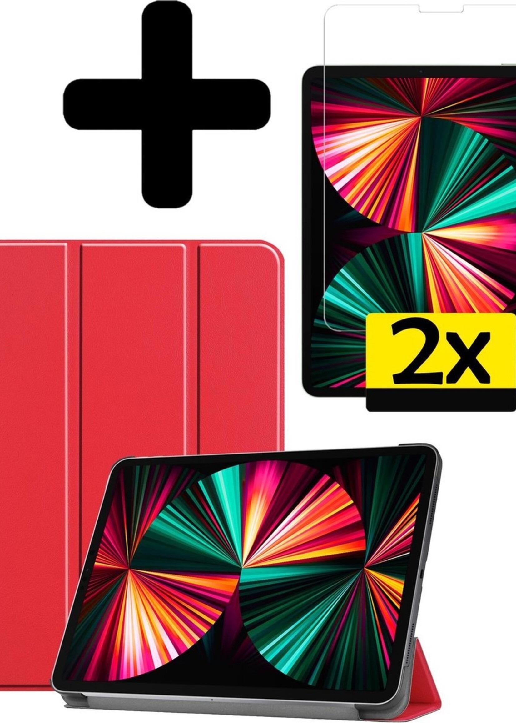 LUQ Hoes Geschikt voor iPad Pro 2021 (12,9 inch) Hoes Luxe Hoesje Book Case Met Screenprotector - Hoesje Geschikt voor iPad Pro 12,9 inch (2021) Hoes Cover - Rood