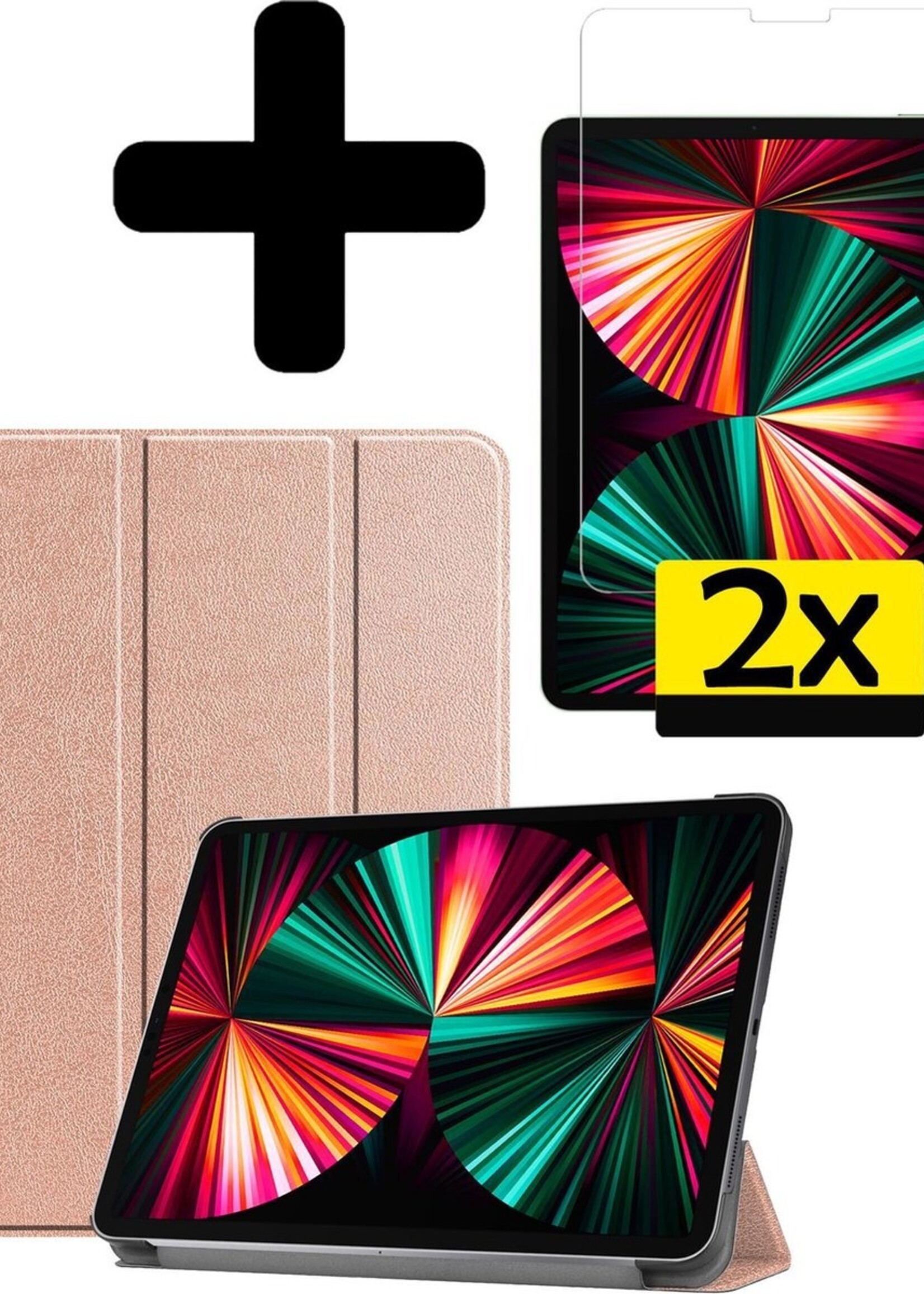 LUQ Hoes Geschikt voor iPad Pro 2021 (12,9 inch) Hoes Luxe Hoesje Book Case Met Screenprotector - Hoesje Geschikt voor iPad Pro 12,9 inch (2021) Hoes Cover - Rosé goud