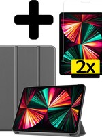 LUQ LUQ iPad Pro 12.9 inch (2021) Hoesje Met 2x Screenprotector - Grijs