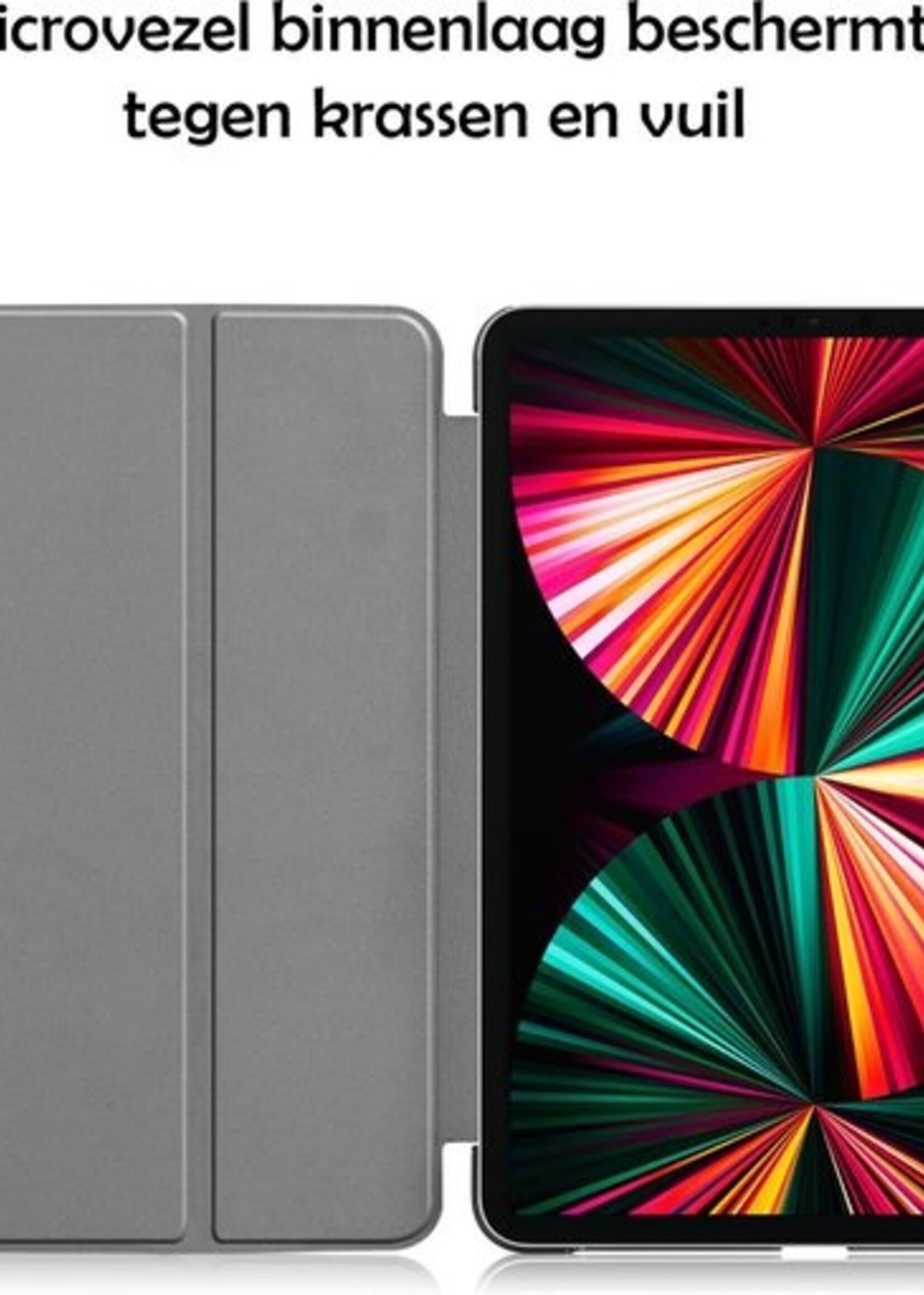 LUQ Hoes Geschikt voor iPad Pro 2021 (12,9 inch) Hoes Luxe Hoesje Book Case Met Screenprotector - Hoesje Geschikt voor iPad Pro 12,9 inch (2021) Hoes Cover - Grijs