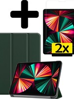 LUQ LUQ iPad Pro 12.9 inch (2021) Hoesje Met 2x Screenprotector - Donkergroen