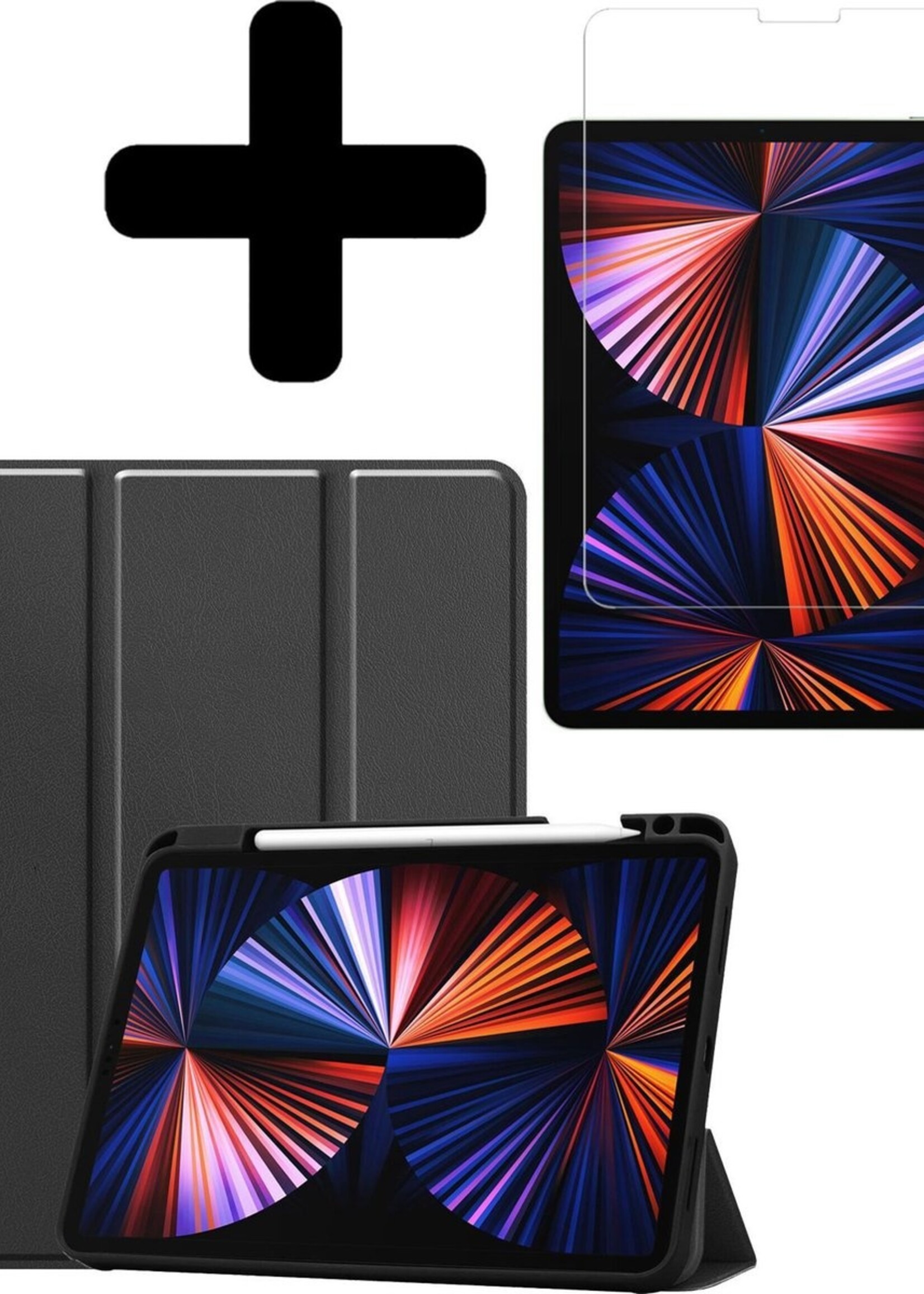 LUQ Hoes Geschikt voor iPad Pro 2021 (11 inch) Hoes Luxe Hoesje Case Met Uitsparing Geschikt voor Apple Pencil Met Screenprotector - Hoesje Geschikt voor iPad Pro 11 inch (2021) Hoes Cover - Zwart