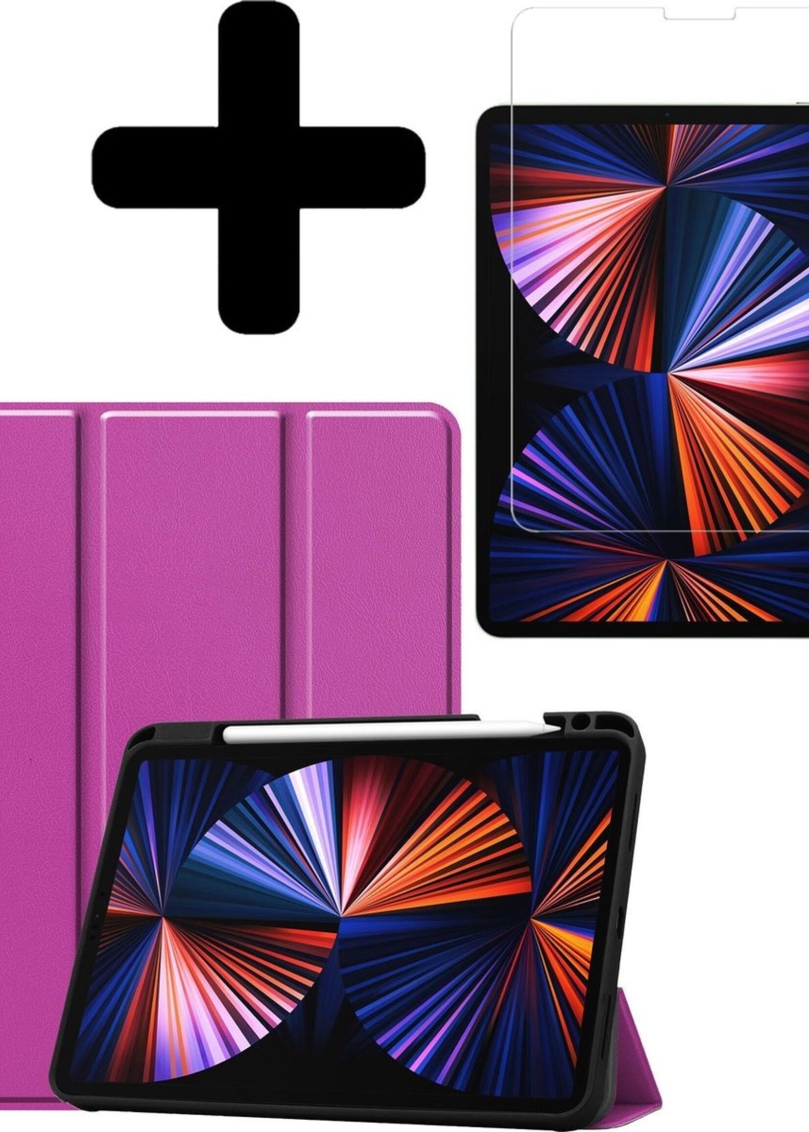 LUQ Hoes Geschikt voor iPad Pro 2021 (11 inch) Hoes Luxe Hoesje Case Met Uitsparing Geschikt voor Apple Pencil Met Screenprotector - Hoesje Geschikt voor iPad Pro 11 inch (2021) Hoes Cover - Paars