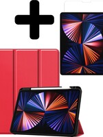LUQ LUQ iPad Pro 11 inch (2021) Hoesje Met Apple Pencilhouder Met Screenprotector - Rood