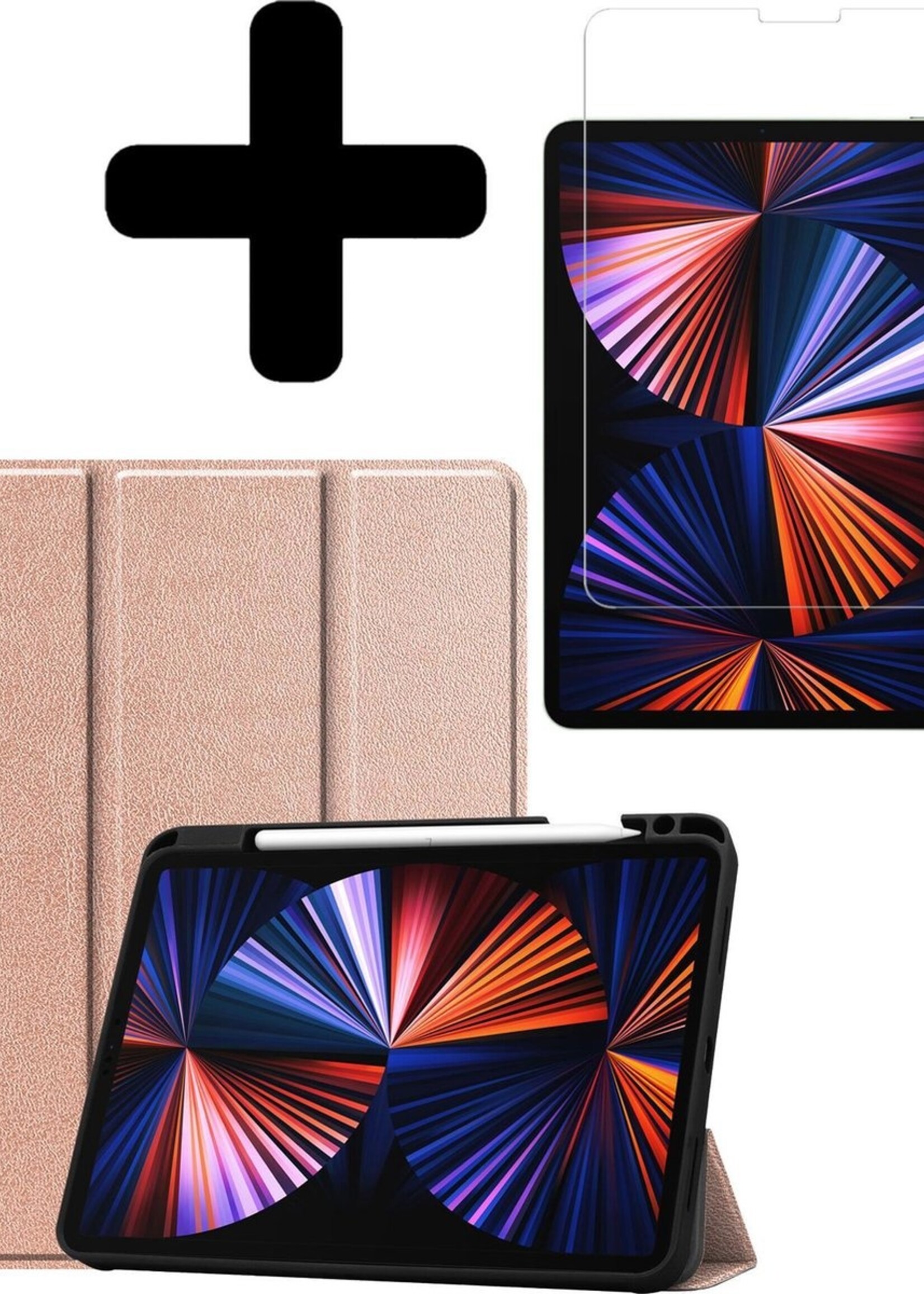 LUQ Hoes Geschikt voor iPad Pro 2021 (11 inch) Hoes Luxe Hoesje Case Met Uitsparing Geschikt voor Apple Pencil Met Screenprotector - Hoesje Geschikt voor iPad Pro 11 inch (2021) Hoes Cover - Rosé goud