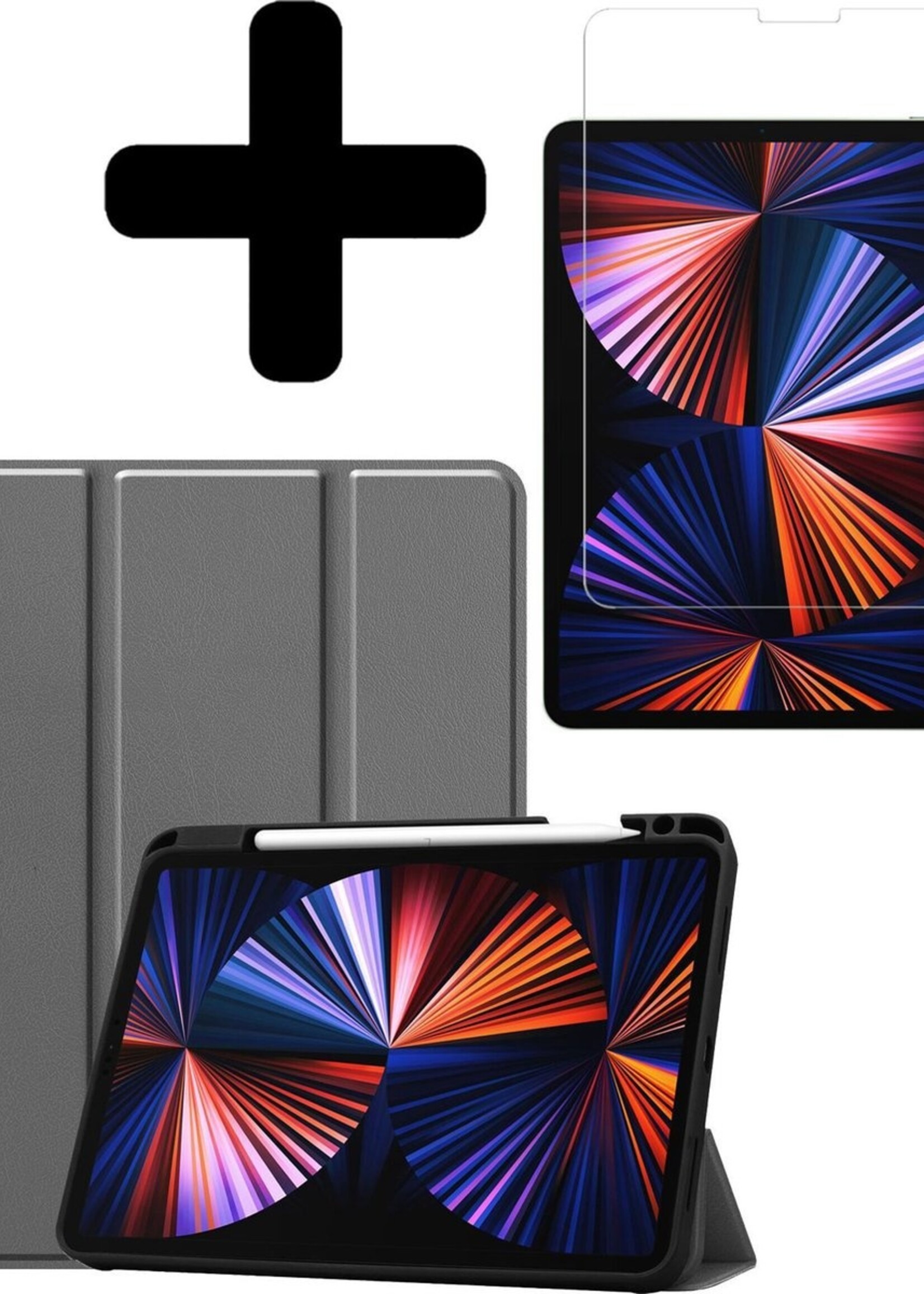 LUQ Hoes Geschikt voor iPad Pro 2021 (11 inch) Hoes Luxe Hoesje Case Met Uitsparing Geschikt voor Apple Pencil Met Screenprotector - Hoesje Geschikt voor iPad Pro 11 inch (2021) Hoes Cover - Grijs