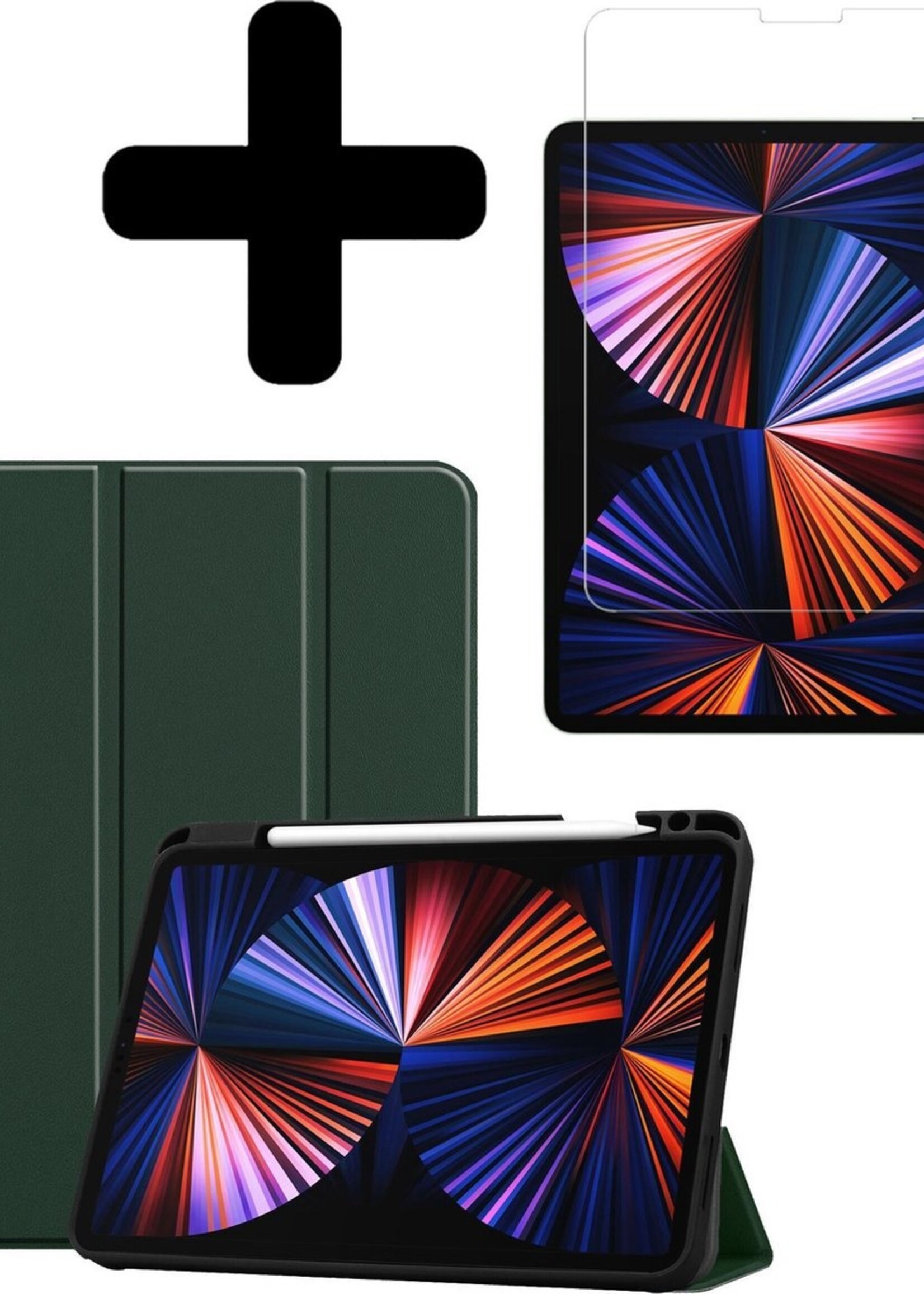 LUQ Hoes Geschikt voor iPad Pro 2021 (11 inch) Hoes Luxe Hoesje Case Met Uitsparing Geschikt voor Apple Pencil Met Screenprotector - Hoesje Geschikt voor iPad Pro 11 inch (2021) Hoes Cover - Donkergroen