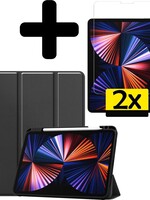 LUQ LUQ iPad Pro 11 inch (2021) Hoesje Met Apple Pencilhouder Met 2x Screenprotector - Zwart