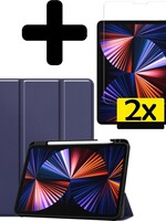 LUQ LUQ iPad Pro 11 inch (2021) Hoesje Met Apple Pencilhouder Met 2x Screenprotector - Donkerblauw