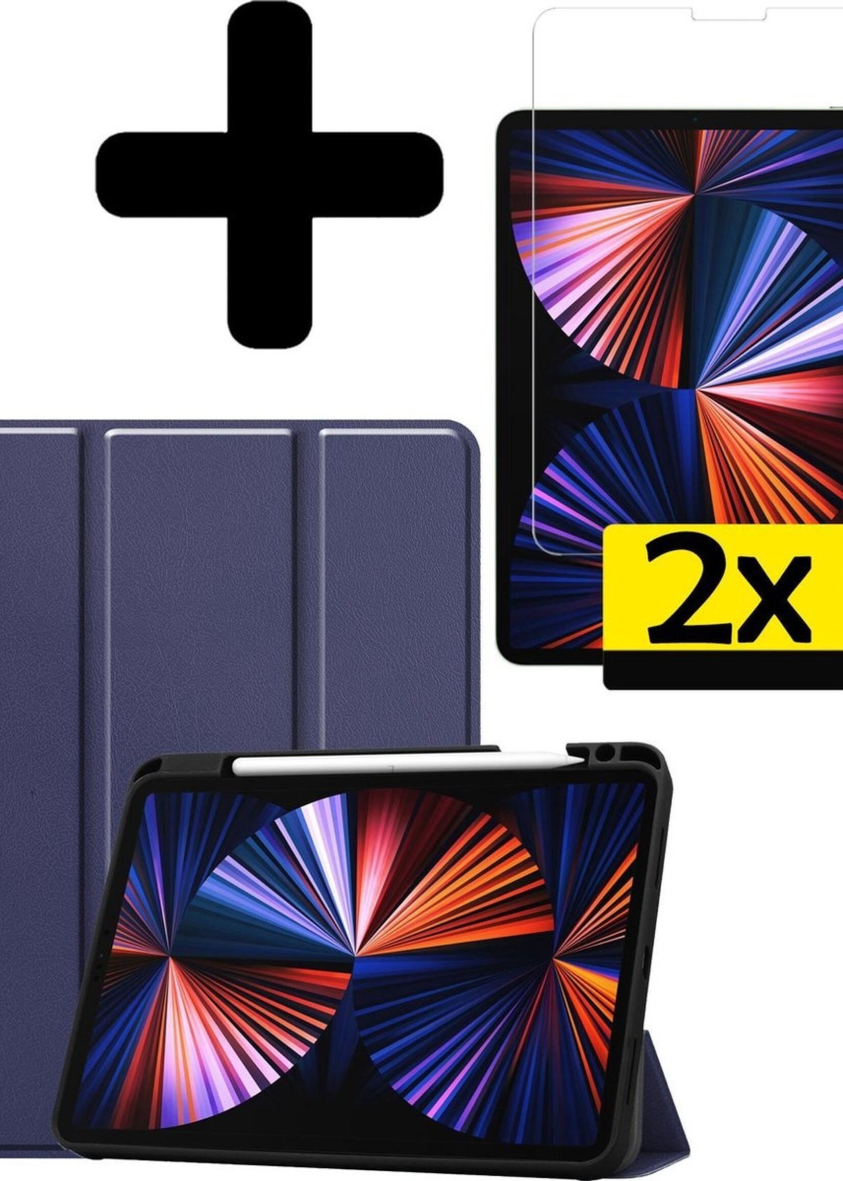 LUQ Hoes Geschikt voor iPad Pro 2021 (11 inch) Hoes Luxe Hoesje Case Met Uitsparing Geschikt voor Apple Pencil Met Screenprotector - Hoesje Geschikt voor iPad Pro 11 inch (2021) Hoes Cover - Donkerblauw