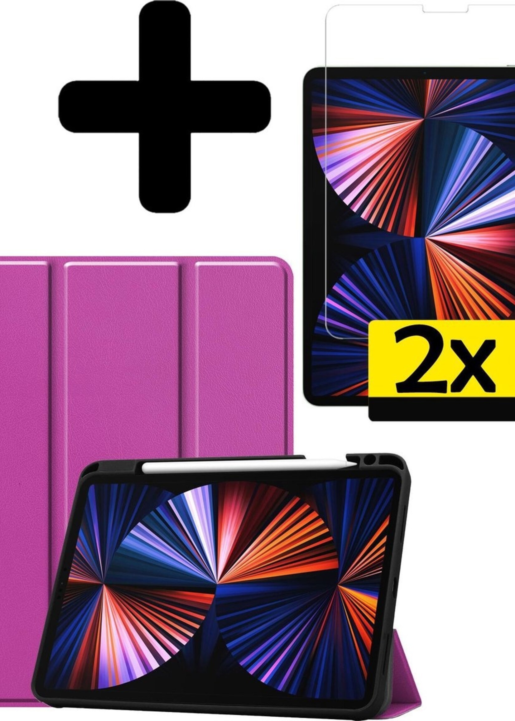 LUQ Hoes Geschikt voor iPad Pro 2021 (11 inch) Hoes Luxe Hoesje Case Met Uitsparing Geschikt voor Apple Pencil Met Screenprotector - Hoesje Geschikt voor iPad Pro 11 inch (2021) Hoes Cover - Paars