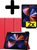 LUQ LUQ iPad Pro 11 inch (2021) Hoesje Met Apple Pencilhouder Met 2x Screenprotector - Rood