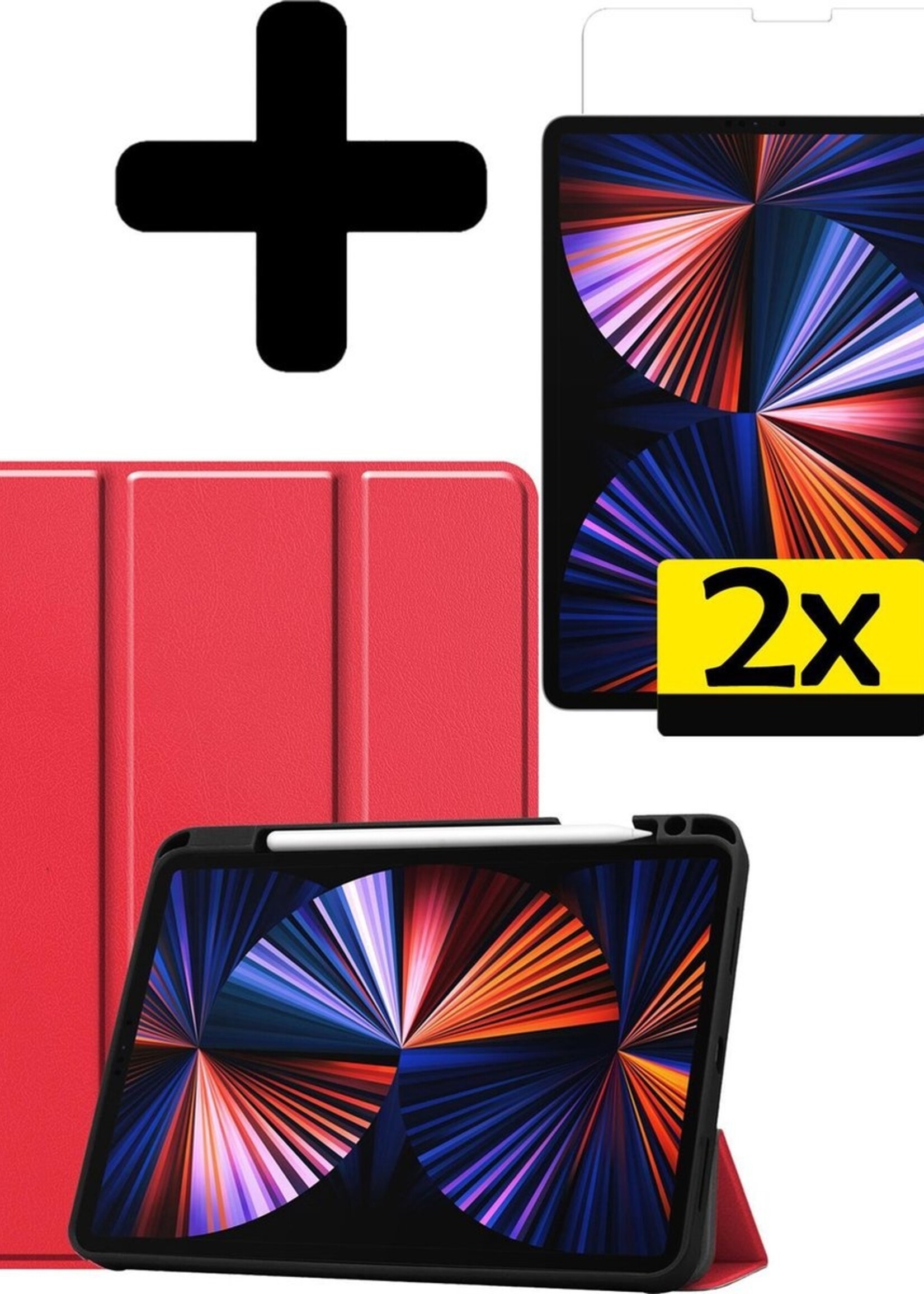 LUQ Hoes Geschikt voor iPad Pro 2021 (11 inch) Hoes Luxe Hoesje Case Met Uitsparing Geschikt voor Apple Pencil Met Screenprotector - Hoesje Geschikt voor iPad Pro 11 inch (2021) Hoes Cover - Rood