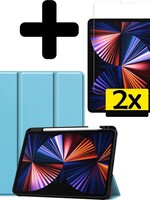 LUQ LUQ iPad Pro 11 inch (2021) Hoesje Met Apple Pencilhouder Met 2x Screenprotector - Lichtblauw