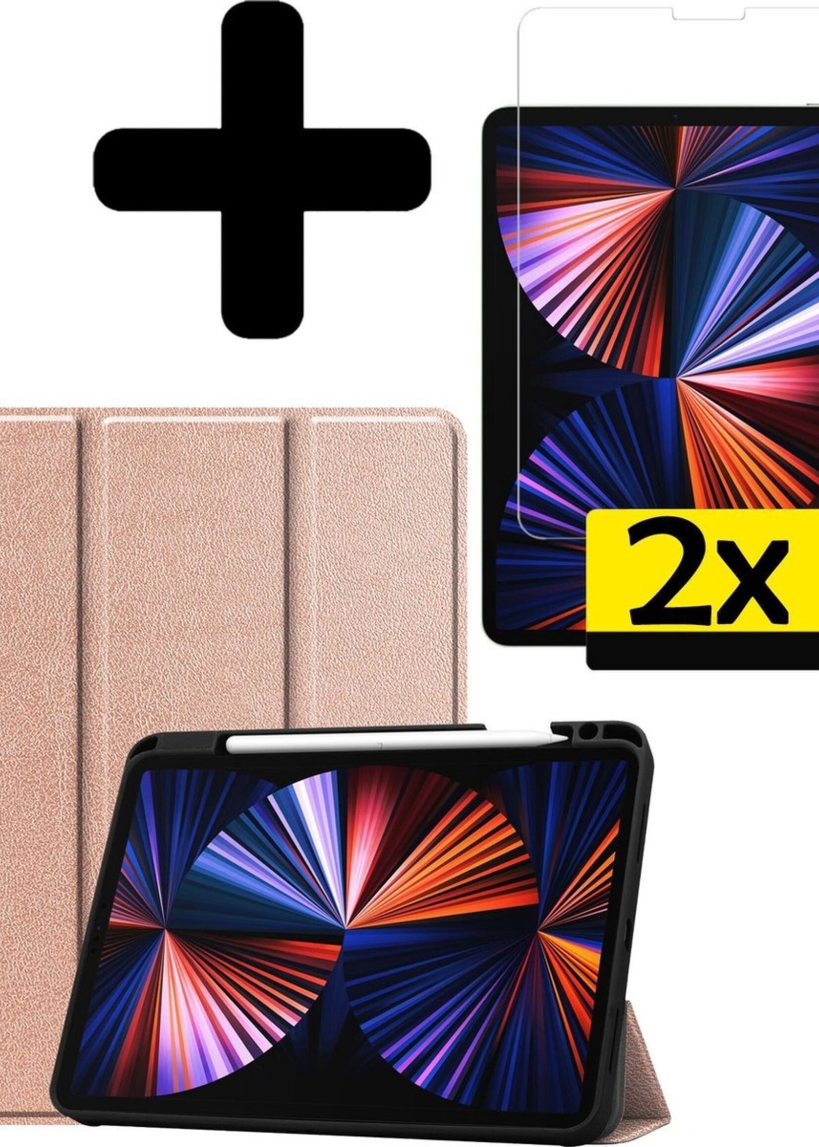 LUQ Hoes Geschikt voor iPad Pro 2021 (11 inch) Hoes Luxe Hoesje Case Met Uitsparing Geschikt voor Apple Pencil Met Screenprotector - Hoesje Geschikt voor iPad Pro 11 inch (2021) Hoes Cover - Rosé goud