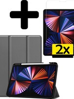 LUQ LUQ iPad Pro 11 inch (2021) Hoesje Met Apple Pencilhouder Met 2x Screenprotector - Grijs