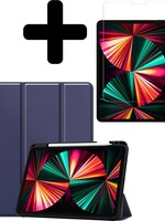 LUQ LUQ iPad Pro 12.9 inch (2021) Hoesje Met Screenprotector En Pencil Houder - Donkerblauw