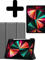 LUQ LUQ iPad Pro 12.9 inch (2021) Hoesje Met Screenprotector En Pencil Houder - Grijs