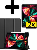 LUQ LUQ iPad Pro 12.9 inch (2021) Hoesje Met 2x Screenprotector En Pencil Houder - Zwart