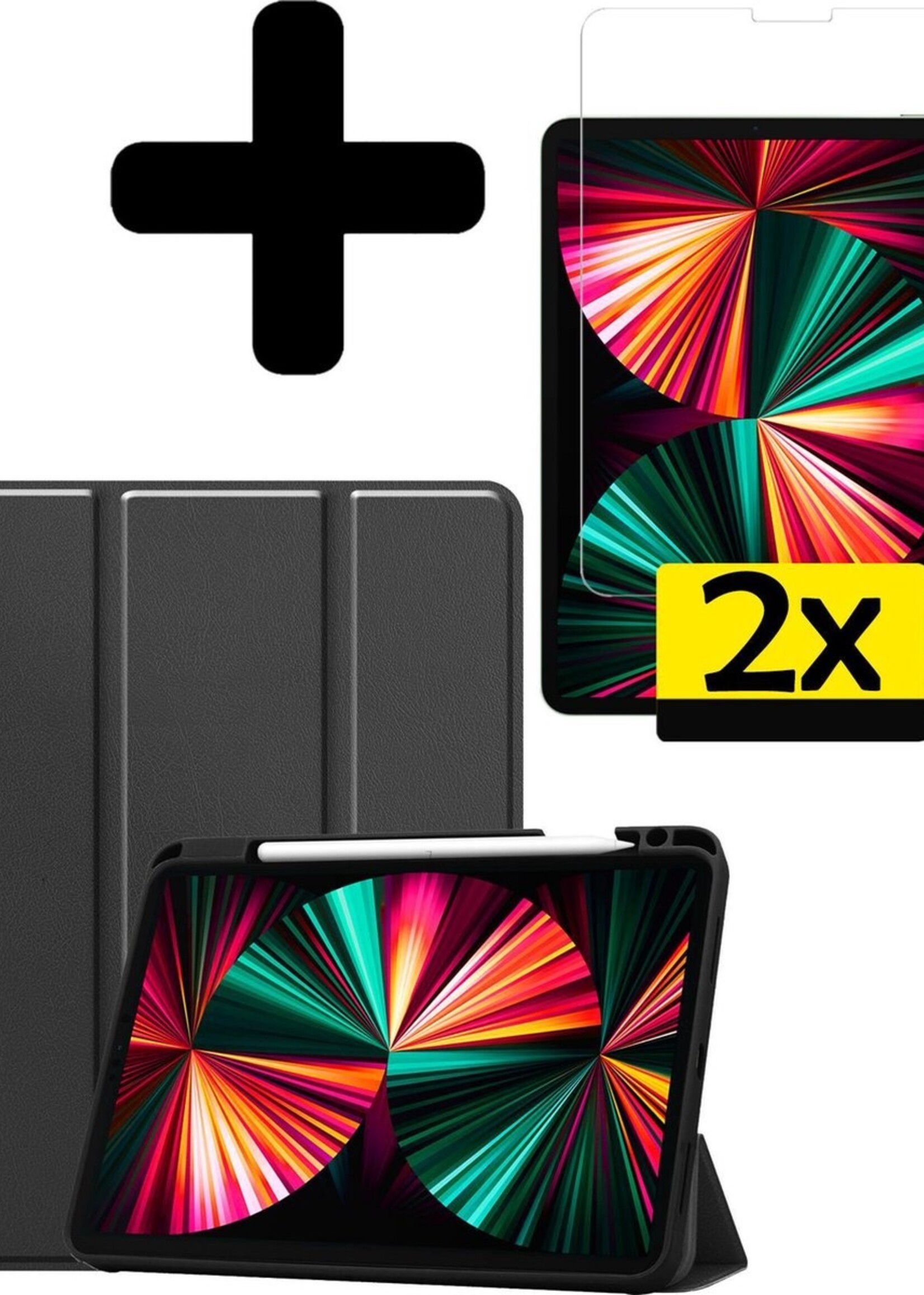 LUQ Hoes Geschikt voor iPad Pro 2021 (12,9 inch) Hoes Luxe Hoesje Case Met Uitsparing Geschikt voor Apple Pencil Met Screenprotector - Hoesje Geschikt voor iPad Pro 12,9 inch (2021) Hoes Cover - Zwart