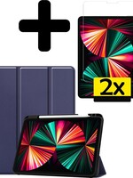 LUQ LUQ iPad Pro 12.9 inch (2021) Hoesje Met 2x Screenprotector En Pencil Houder - Donkerblauw