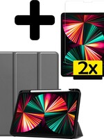 LUQ LUQ iPad Pro 12.9 inch (2021) Hoesje Met 2x Screenprotector En Pencil Houder - Grijs