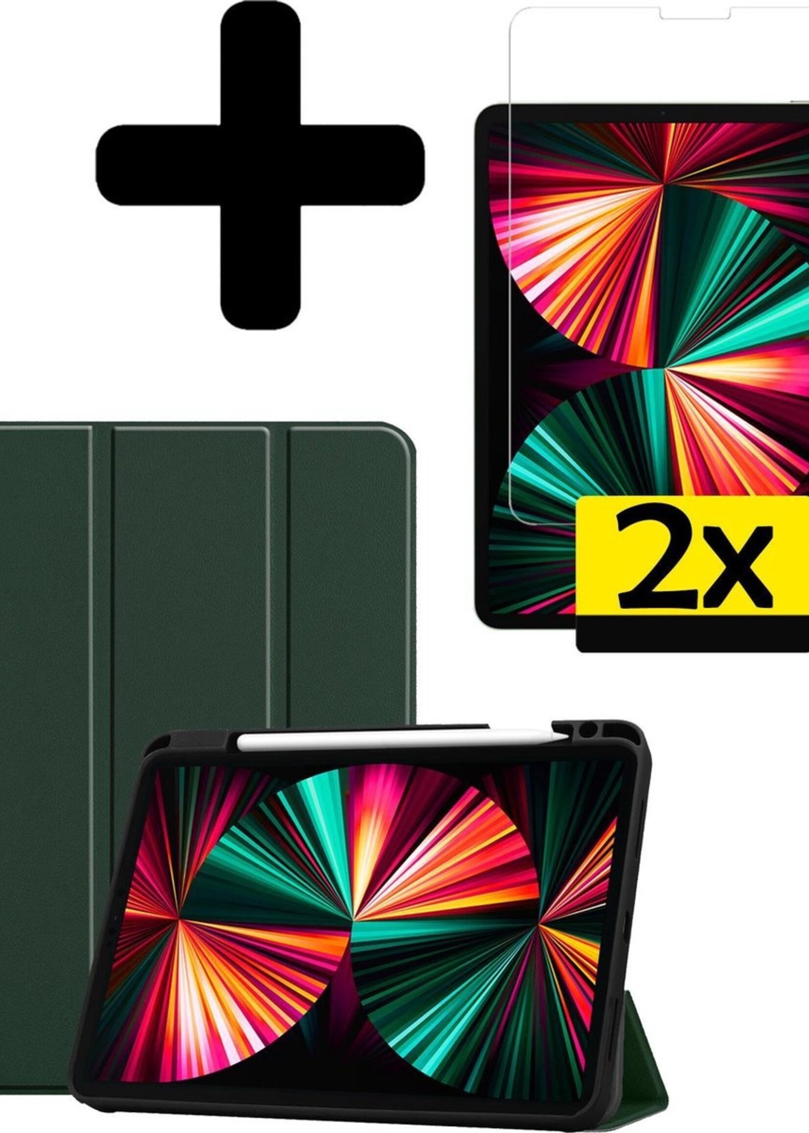 LUQ Hoes Geschikt voor iPad Pro 2021 (12,9 inch) Hoes Luxe Hoesje Case Met Uitsparing Geschikt voor Apple Pencil Met Screenprotector - Hoesje Geschikt voor iPad Pro 12,9 inch (2021) Hoes Cover - Donkergroen
