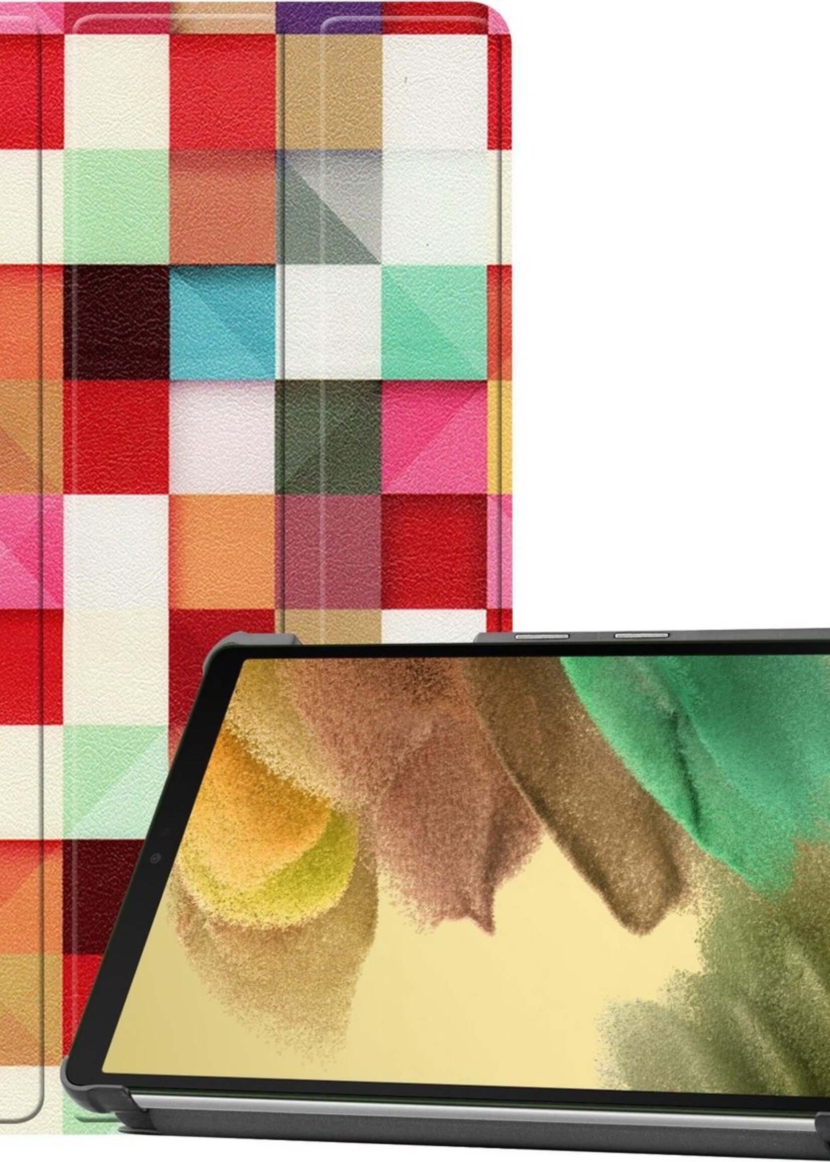 LUQ Hoes Geschikt voor Samsung Galaxy Tab A7 Lite Hoes Luxe Hoesje Book Case - Hoesje Geschikt voor Samsung Tab A7 Lite Hoes Cover - Blokken